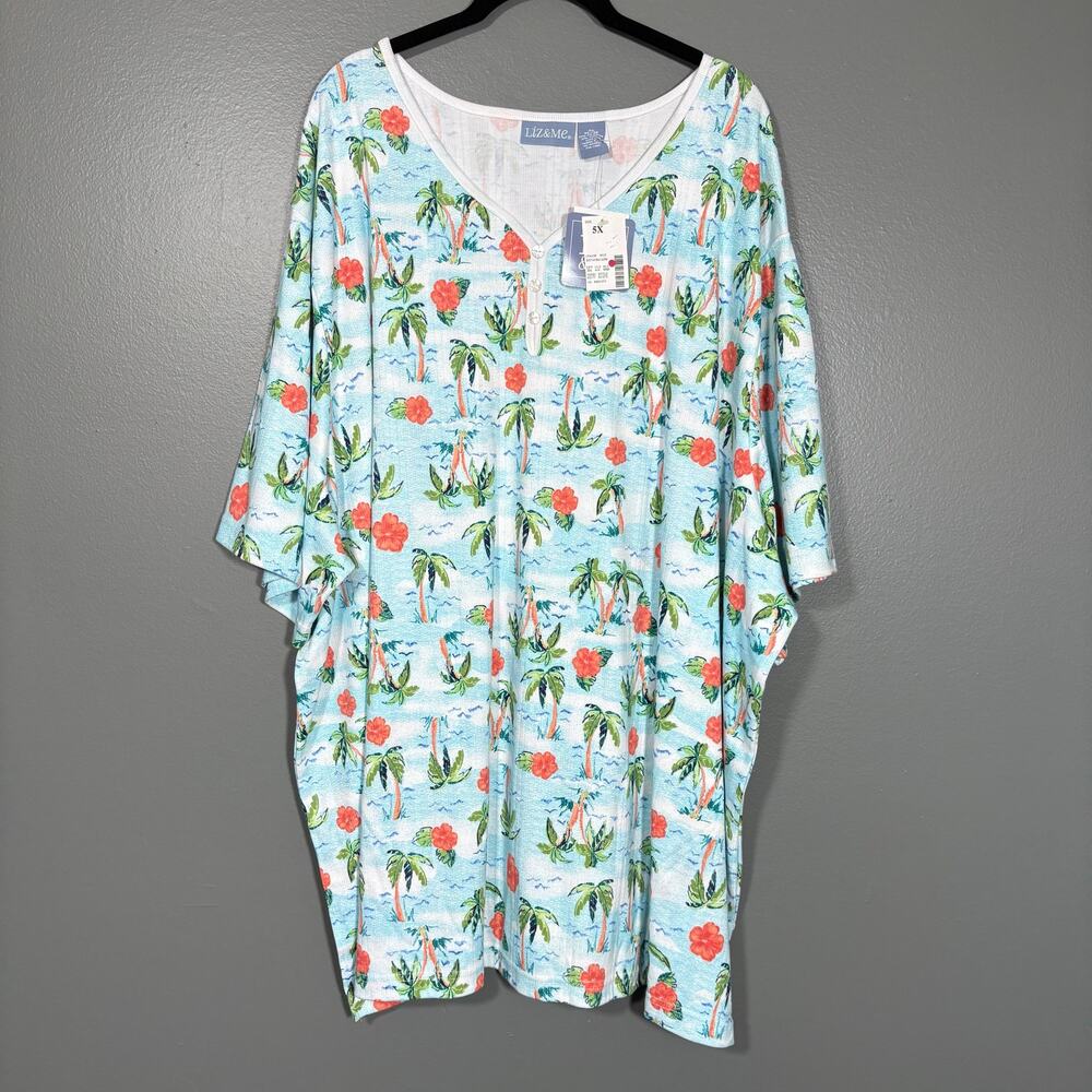 Liz & Me NWT Blue Palm Tree Tropical Vacation Top - 5X 34/36 - Women's Plus Size